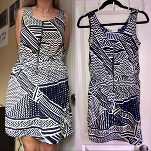 Peppermint White & Navy Geometric Sleeveless Dress